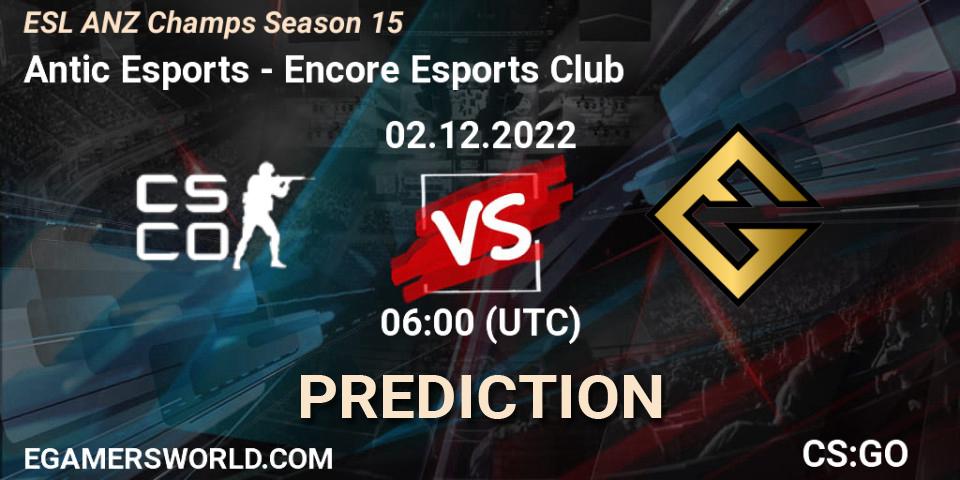 Prognoza Antic Esports - Encore Esports Club. 02.12.22, CS2 (CS:GO), ESL ANZ Champs Season 15