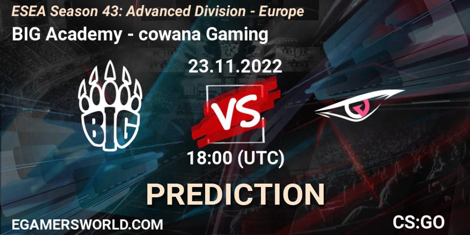 Prognoza BIG Academy - cowana Gaming. 23.11.22, CS2 (CS:GO), ESEA Season 43: Advanced Division - Europe