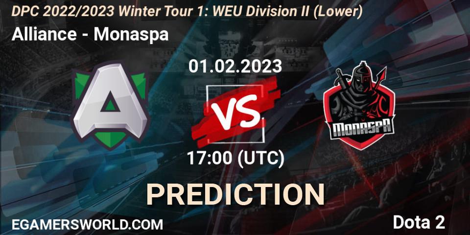 Prognoza Alliance - Monaspa. 01.02.23, Dota 2, DPC 2022/2023 Winter Tour 1: WEU Division II (Lower)