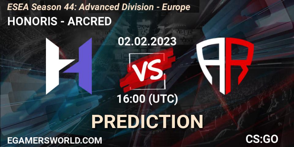Prognoza HONORIS - ARCRED. 02.02.23, CS2 (CS:GO), ESEA Season 44: Advanced Division - Europe
