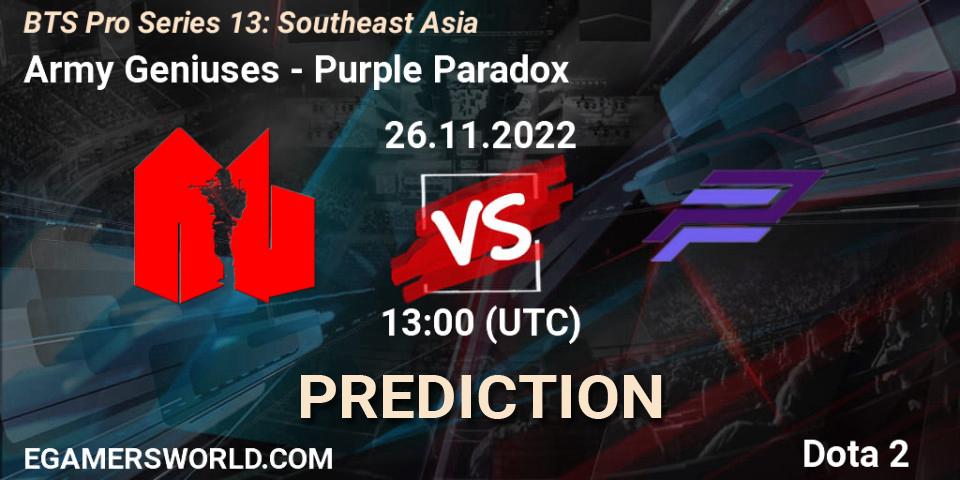 Prognoza Army Geniuses - Purple Paradox. 29.11.22, Dota 2, BTS Pro Series 13: Southeast Asia