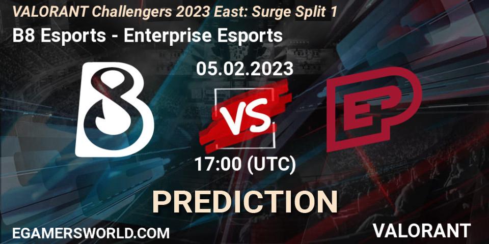 Prognoza B8 Esports - Enterprise Esports. 05.02.23, VALORANT, VALORANT Challengers 2023 East: Surge Split 1