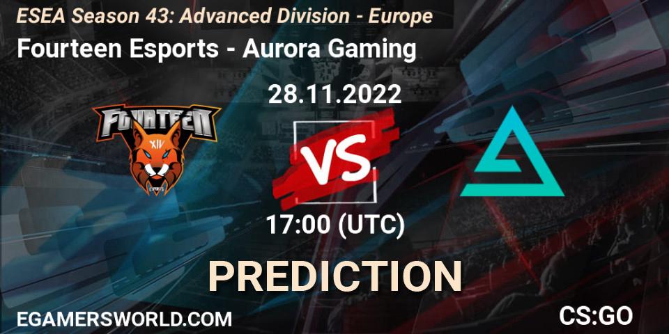 Prognoza Fourteen Esports - Aurora. 28.11.22, CS2 (CS:GO), ESEA Season 43: Advanced Division - Europe