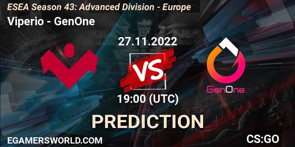 Prognoza Viperio - GenOne. 27.11.22, CS2 (CS:GO), ESEA Season 43: Advanced Division - Europe