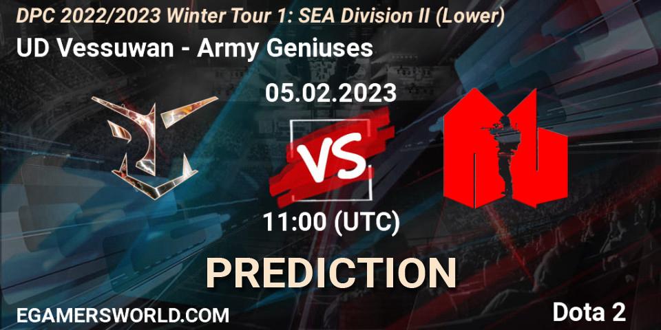 Prognoza UD Vessuwan - Army Geniuses. 05.02.23, Dota 2, DPC 2022/2023 Winter Tour 1: SEA Division II (Lower)