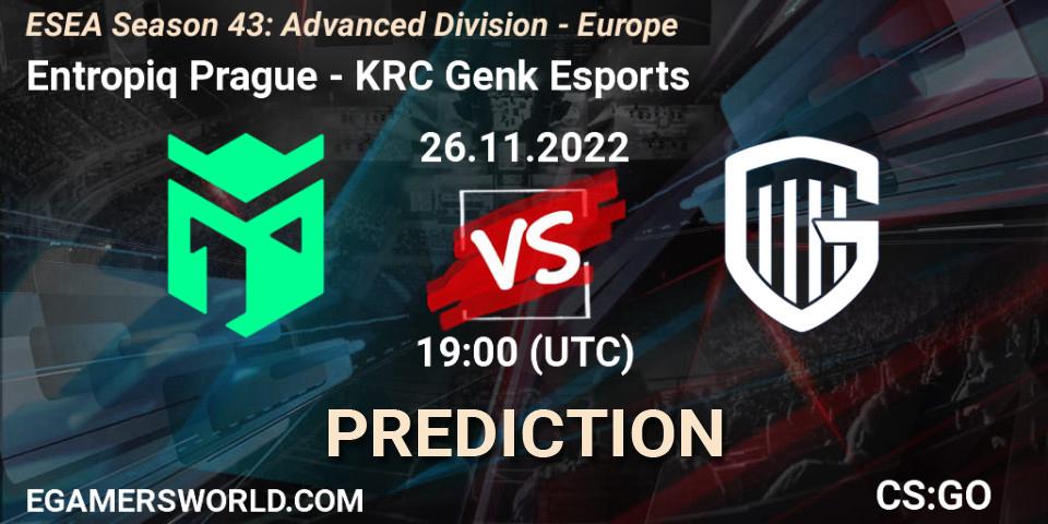 Prognoza Entropiq Prague - KRC Genk Esports. 26.11.22, CS2 (CS:GO), ESEA Season 43: Advanced Division - Europe