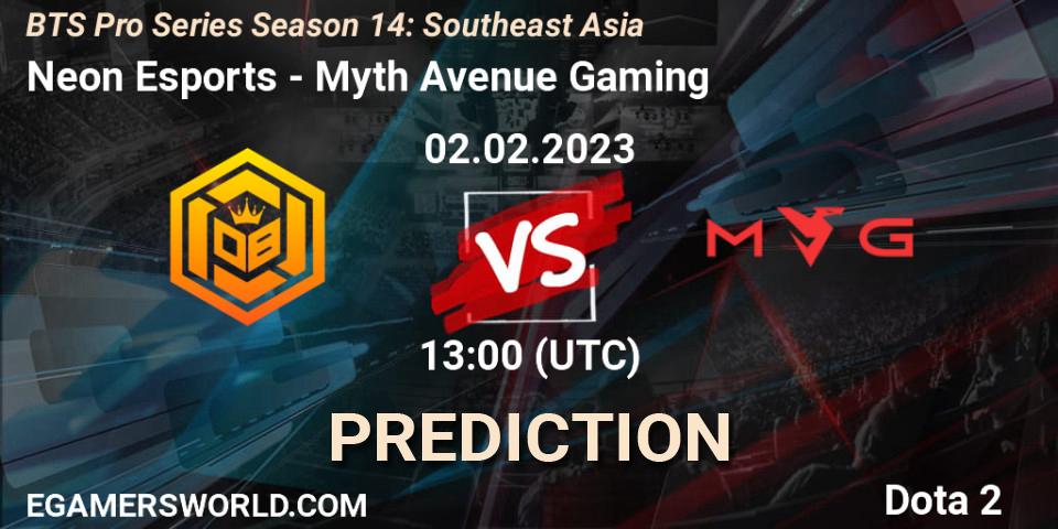 Prognoza Neon Esports - Myth Avenue Gaming. 02.02.23, Dota 2, BTS Pro Series Season 14: Southeast Asia