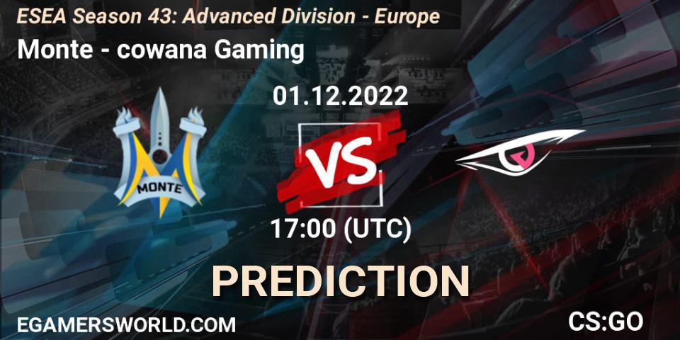 Prognoza Monte - cowana Gaming. 01.12.22, CS2 (CS:GO), ESEA Season 43: Advanced Division - Europe