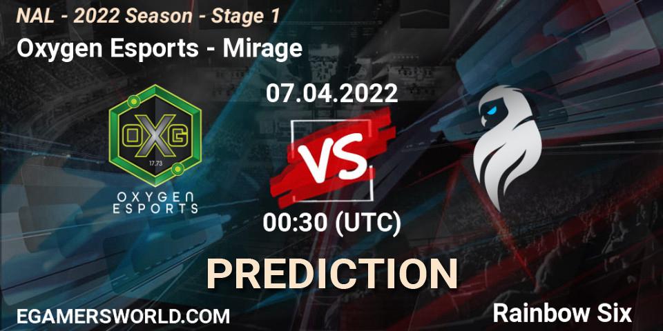 Prognoza Oxygen Esports - Mirage. 07.04.22, Rainbow Six, NAL - Season 2022 - Stage 1