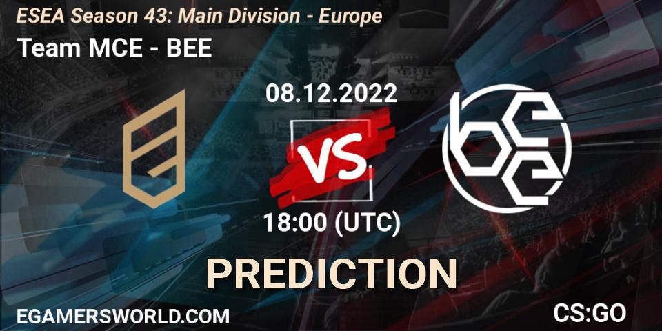 Prognoza Team MCE - BEE. 08.12.22, CS2 (CS:GO), ESEA Season 43: Main Division - Europe