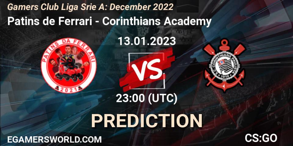 Prognoza Patins de Ferrari - Corinthians Academy. 13.01.23, CS2 (CS:GO), Gamers Club Liga Série A: December 2022