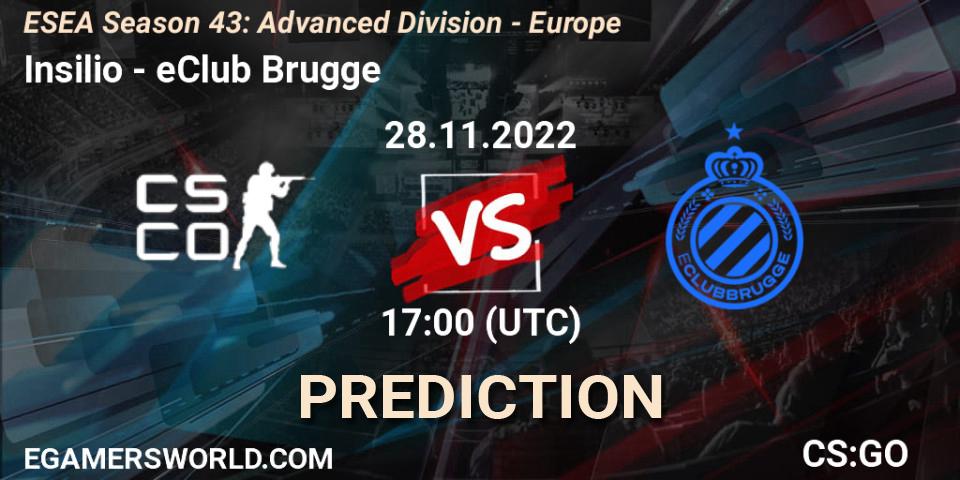 Prognoza Insilio - eClub Brugge. 28.11.22, CS2 (CS:GO), ESEA Season 43: Advanced Division - Europe