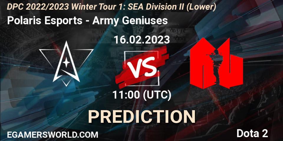 Prognoza Polaris Esports - Army Geniuses. 17.02.23, Dota 2, DPC 2022/2023 Winter Tour 1: SEA Division II (Lower)