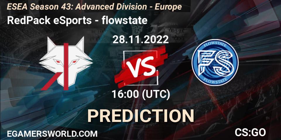 Prognoza RedPack eSports - flowstate. 28.11.22, CS2 (CS:GO), ESEA Season 43: Advanced Division - Europe