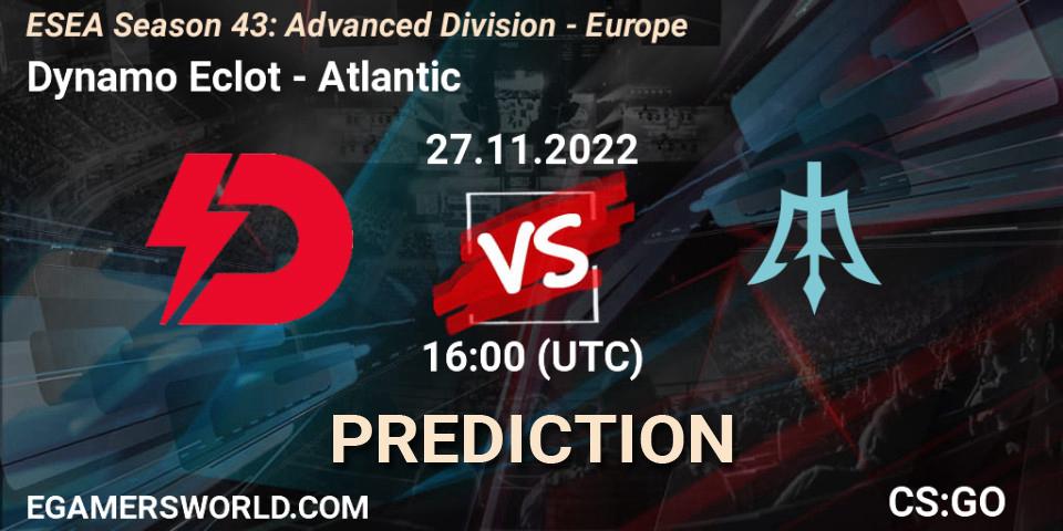 Prognoza Dynamo Eclot - Atlantic. 27.11.22, CS2 (CS:GO), ESEA Season 43: Advanced Division - Europe