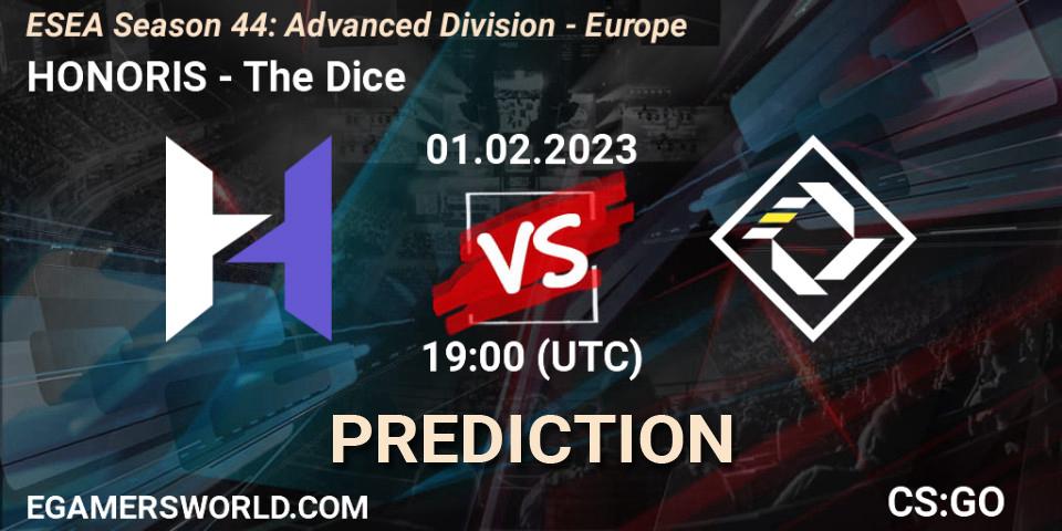 Prognoza HONORIS - The Dice. 01.02.23, CS2 (CS:GO), ESEA Season 44: Advanced Division - Europe