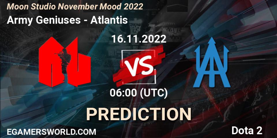 Prognoza Army Geniuses - Atlantis. 16.11.22, Dota 2, Moon Studio November Mood 2022