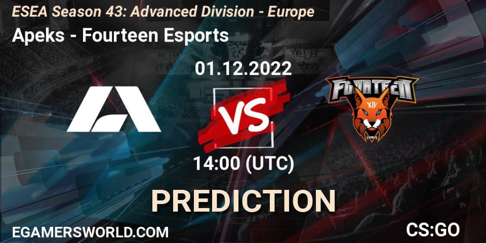 Prognoza Apeks - Fourteen Esports. 01.12.22, CS2 (CS:GO), ESEA Season 43: Advanced Division - Europe