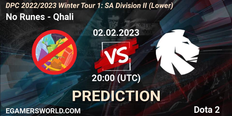 Prognoza No Runes - Qhali. 02.02.23, Dota 2, DPC 2022/2023 Winter Tour 1: SA Division II (Lower)