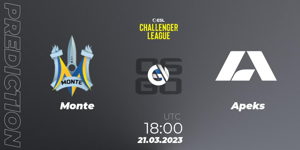 Prognoza Monte - Apeks. 21.03.23, CS2 (CS:GO), ESL Challenger League Season 44: Europe