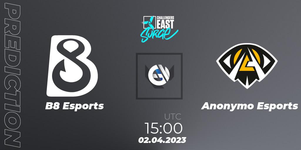 Prognoza B8 Esports - Anonymo Esports. 02.04.23, VALORANT, VALORANT Challengers 2023 East: Surge Split 2