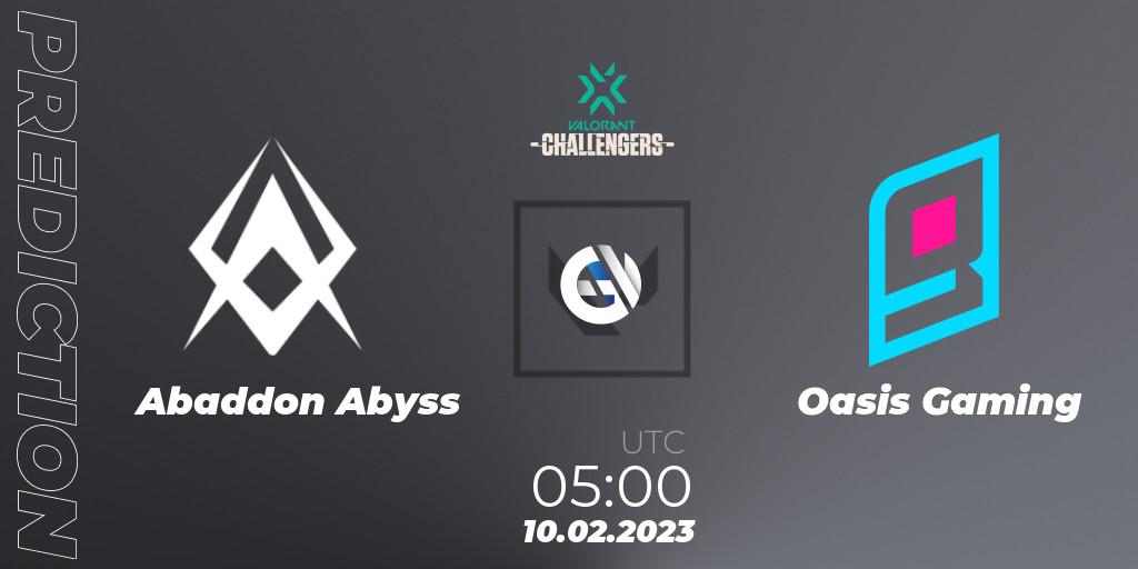 Prognoza Abaddon Abyss - Oasis Gaming. 10.02.23, VALORANT, VALORANT Challengers 2023: Philippines Split 1