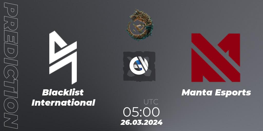 Prognoza Blacklist International - Manta Esports. 26.03.24, Dota 2, PGL Wallachia Season 1: Southeast Asia Closed Qualifier