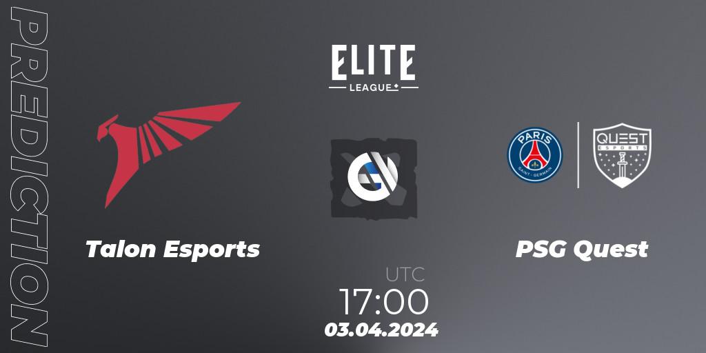 Prognoza Talon Esports - PSG Quest. 03.04.24, Dota 2, Elite League: Swiss Stage